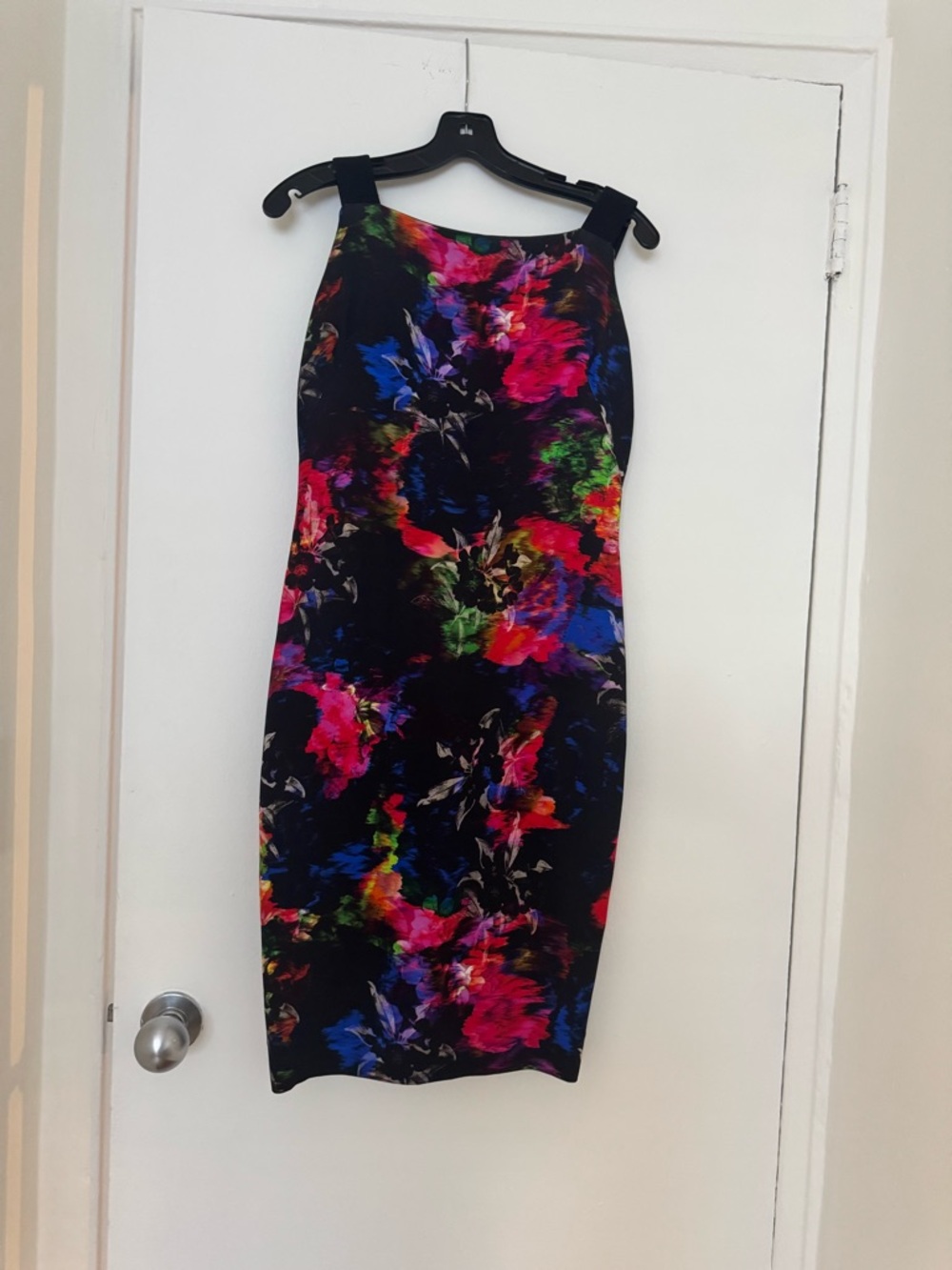 Milly Black Dress with Multicolor Flowers. Dress it up or down.
